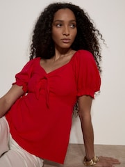 Apricot Red Tie Front Milkmaid Top - Image 1 of 4