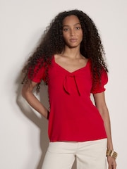Apricot Red Tie Front Milkmaid Top - Image 2 of 4