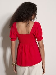 Apricot Red Tie Front Milkmaid Top - Image 3 of 4
