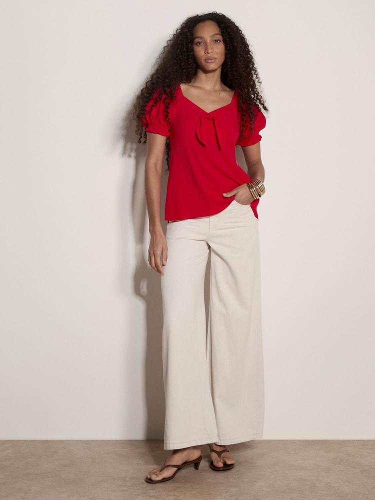 Apricot Red Tie Front Milkmaid Top - Image 4 of 4