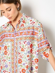 Apricot Orange Floral Scarf Print Satin Shirt - Image 5 of 5