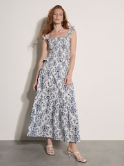 Apricot Cream Folk Ikat Shirred Crop Top - Image 1 of 5