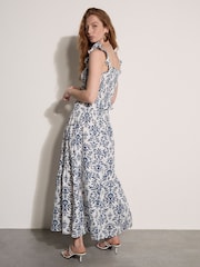 Apricot Cream Folk Ikat Shirred Crop Top - Image 2 of 5