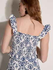 Apricot Cream Folk Ikat Shirred Crop Top - Image 5 of 5