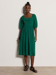Apricot Green Ruffle Milkmaid Midi Dress - Image 1 of 4
