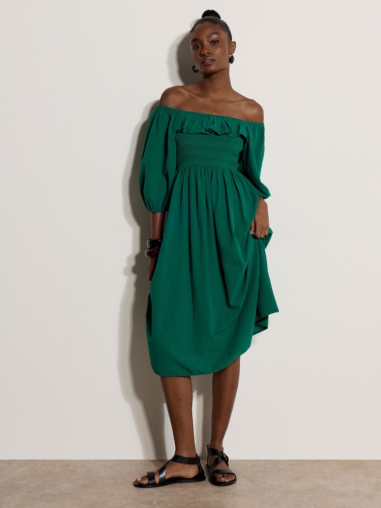 Apricot Green Ruffle Milkmaid Midi Dress - Image 2 of 4