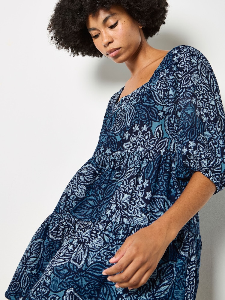 Apricot Blue Floral Print Tiered Mini Dress - Image 4 of 4 Apricot Blue Floral Print Tiered Mini Dress - Image 4 of 4