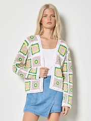 Apricot Yellow Pastel Floral Crochet Cardigan - Image 1 of 4