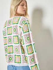 Apricot Yellow Pastel Floral Crochet Cardigan - Image 4 of 4