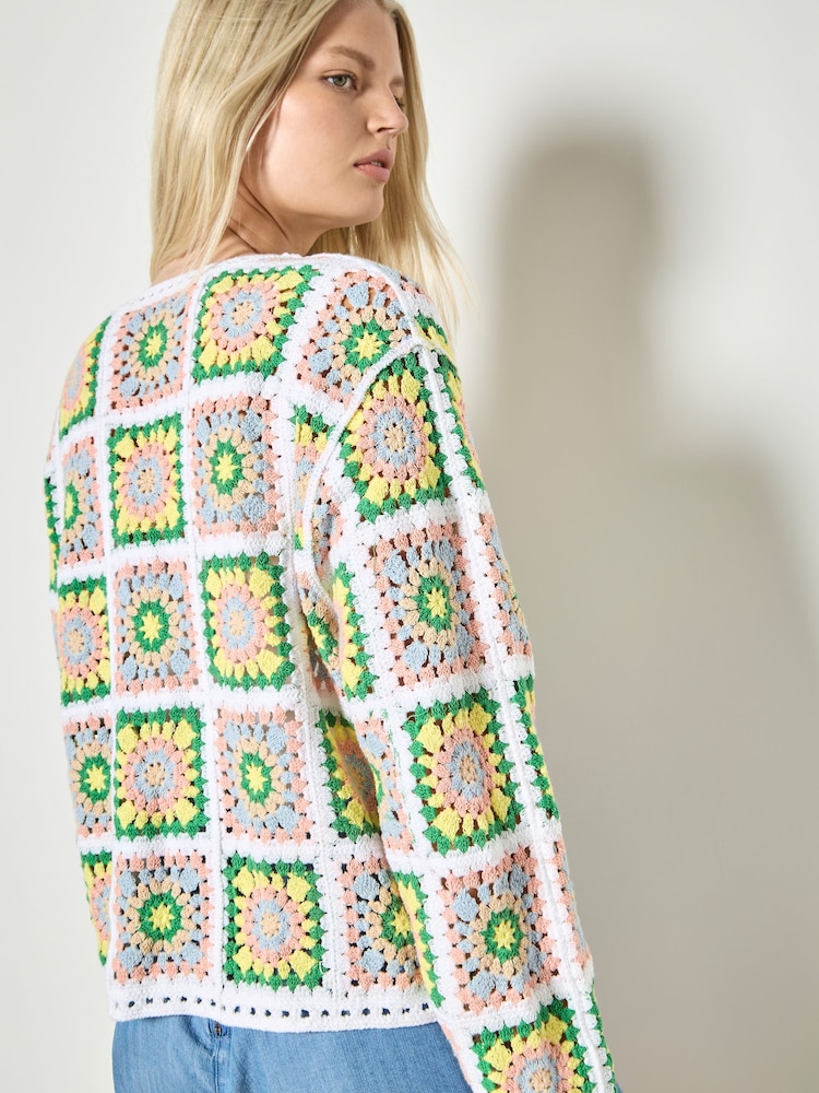 Apricot Yellow Pastel Floral Crochet Cardigan - Image 4 of 4 Apricot Yellow Pastel Floral Crochet Cardigan - Image 4 of 4