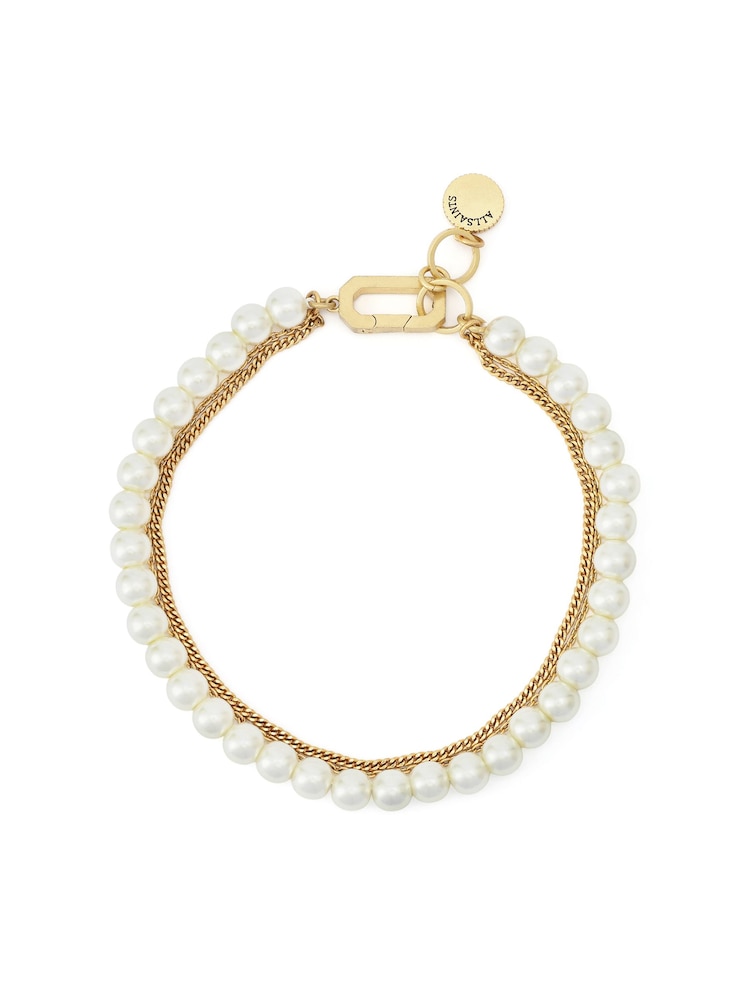 AllSaints Gold Tone Nellie Pearl Chain Strand Bracelet - Image 1 of 4