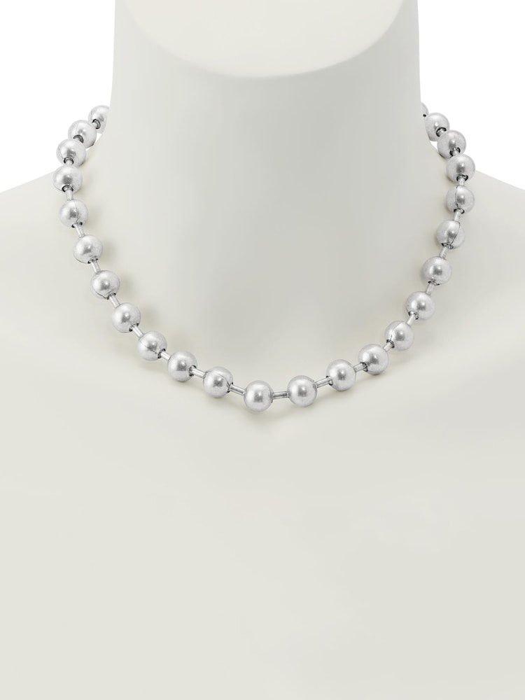AllSaints Silver Tone Ball Chain Collar Necklace - Image 4 of 4