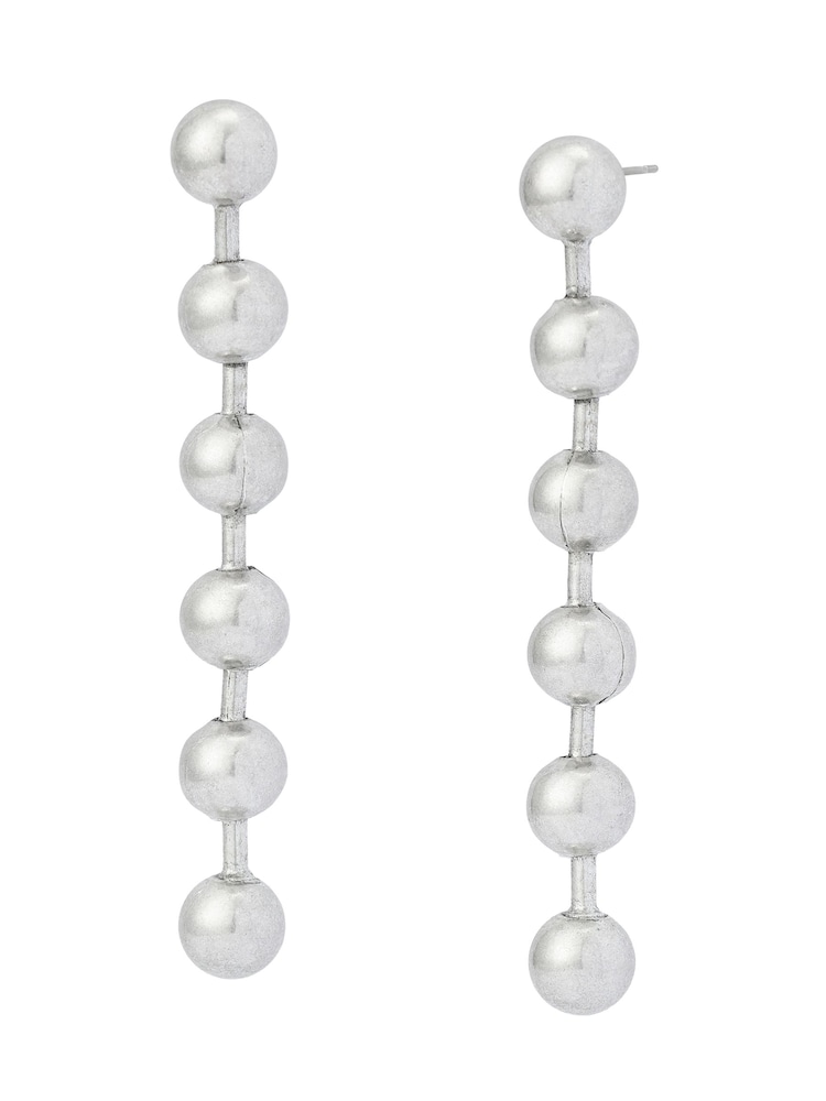 AllSaints Silver Tone Ball Chain Linear Statement Earrings - Image 1 of 3