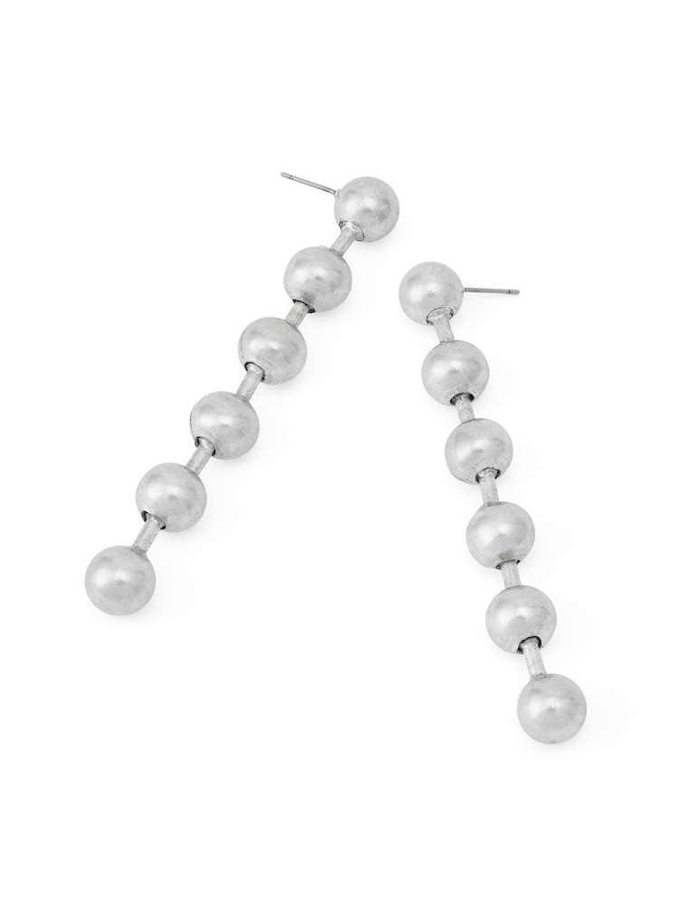 AllSaints Silver Tone Ball Chain Linear Statement Earrings - Image 2 of 3