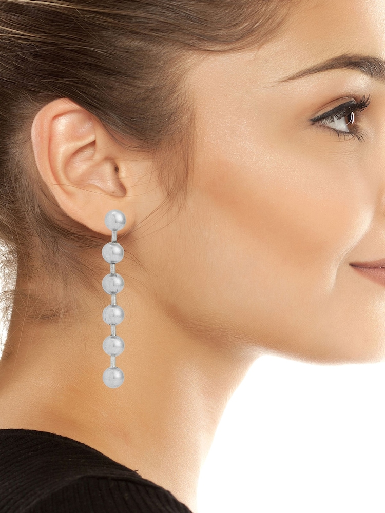 AllSaints Silver Tone Ball Chain Linear Statement Earrings - Image 3 of 3