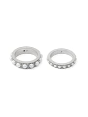 AllSaints Silver Tone Nellie Pearl Band Ring Set - Image 4 of 4