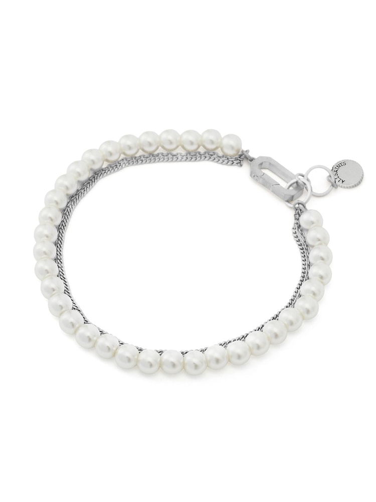 AllSaints Silver Tone Nellie Pearl Chain Strand Bracelet - Image 2 of 4