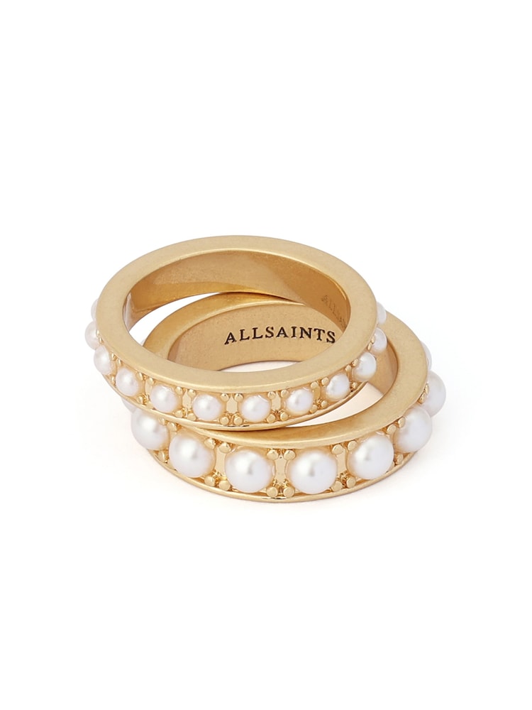AllSaints Gold Tone Nellie Pearl Band Ring Set - Image 1 of 4