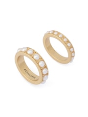 AllSaints Gold Tone Nellie Pearl Band Ring Set - Image 2 of 4