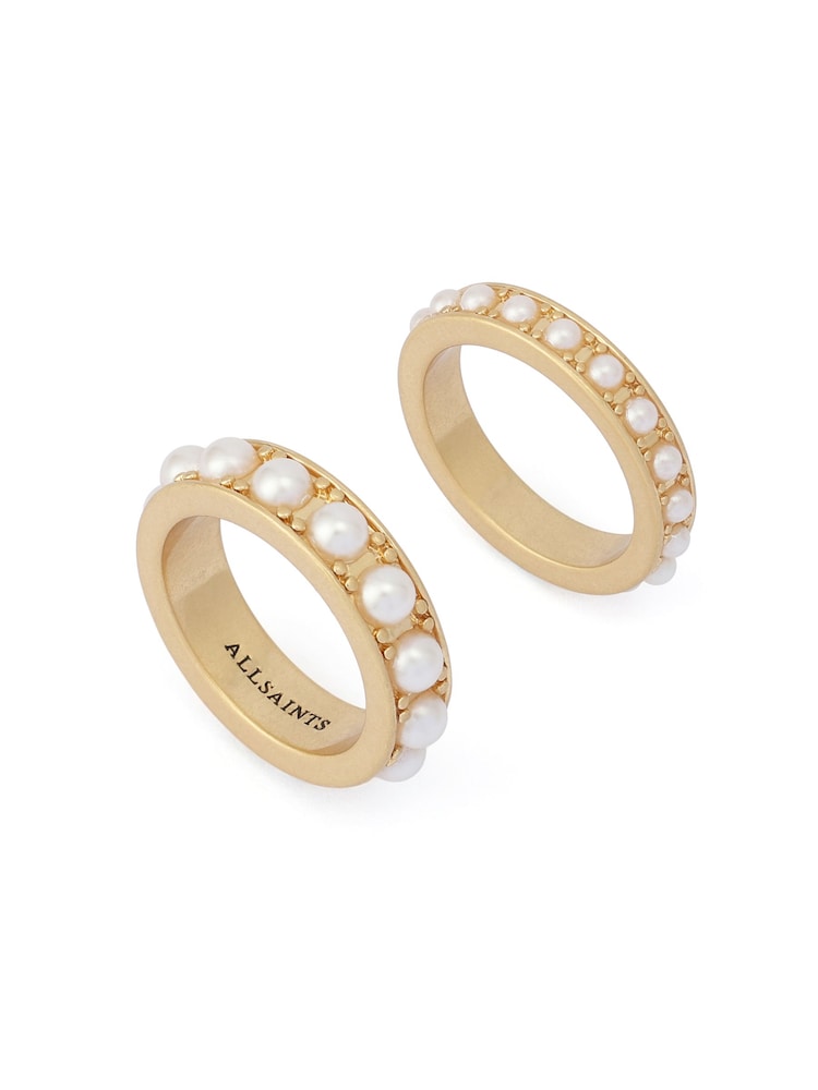 AllSaints Gold Tone Nellie Pearl Band Ring Set - Image 2 of 4