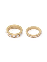 AllSaints Gold Tone Nellie Pearl Band Ring Set - Image 3 of 4