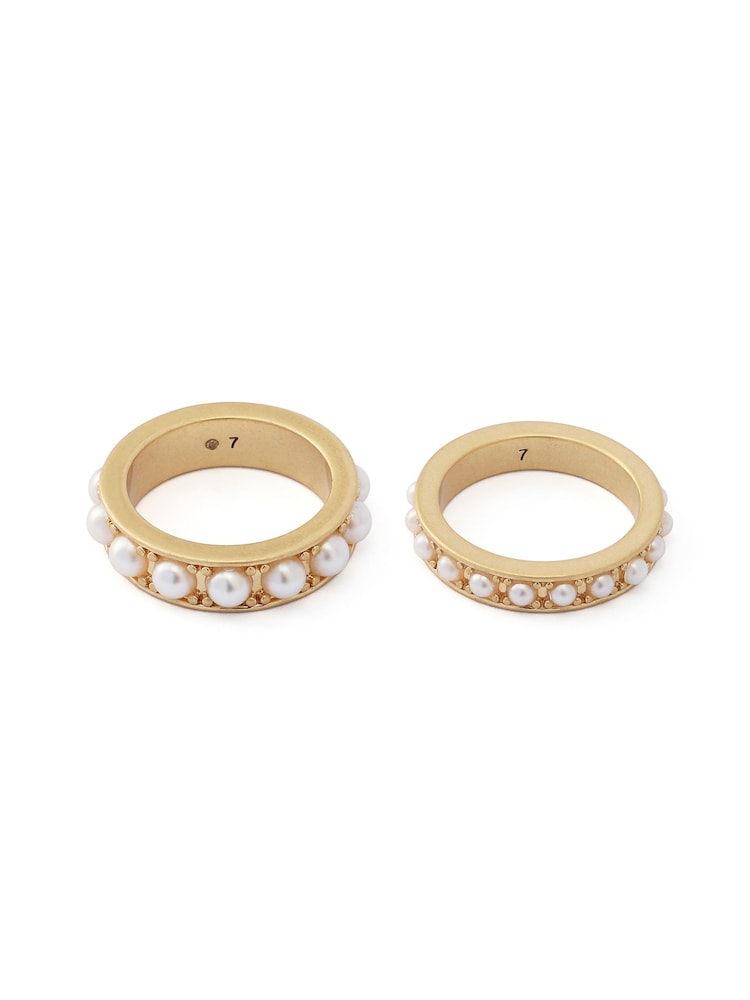AllSaints Gold Tone Nellie Pearl Band Ring Set - Image 4 of 4