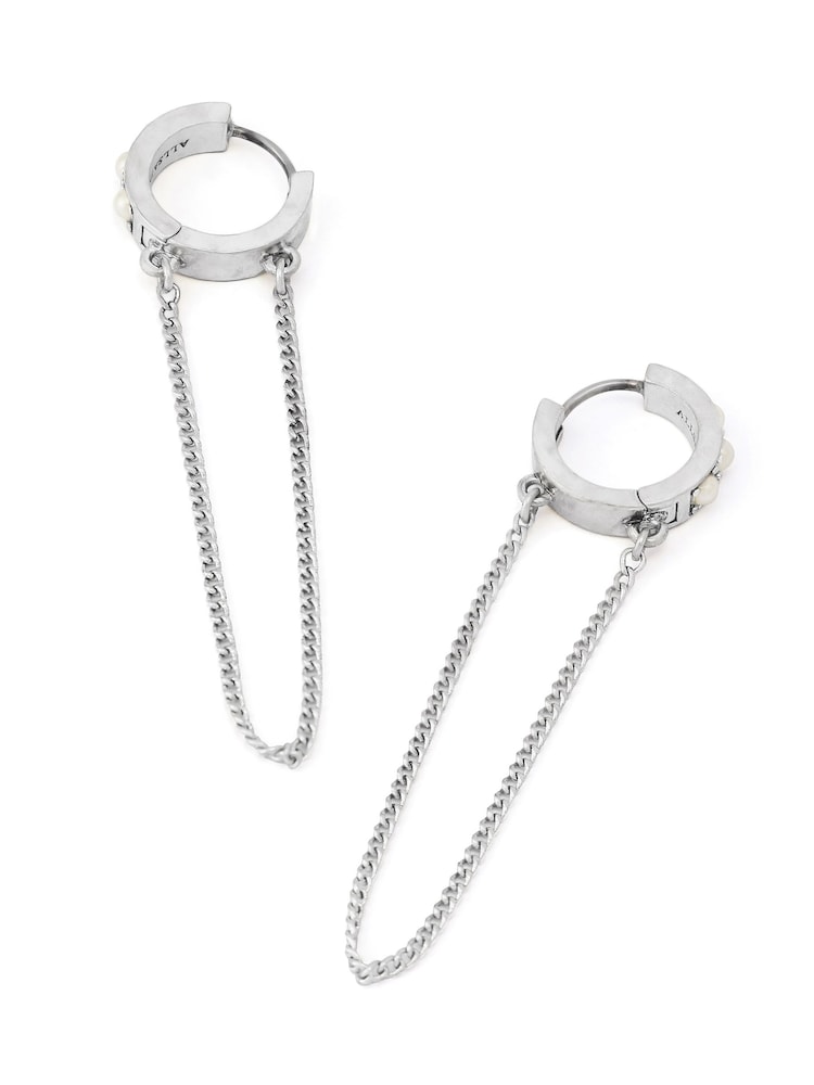 AllSaints Silver Tone Nellie Pearl Chain Hoop Earrings - Image 2 of 3