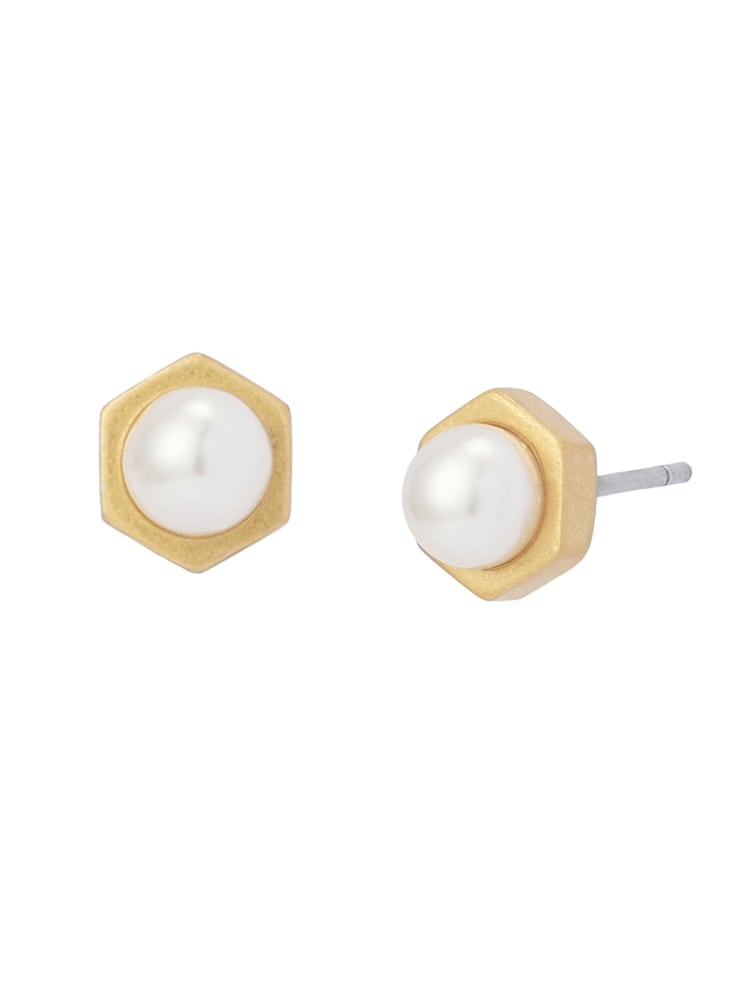 AllSaints Gold Tone Nellie Pearl Stud Earrings - Image 1 of 3