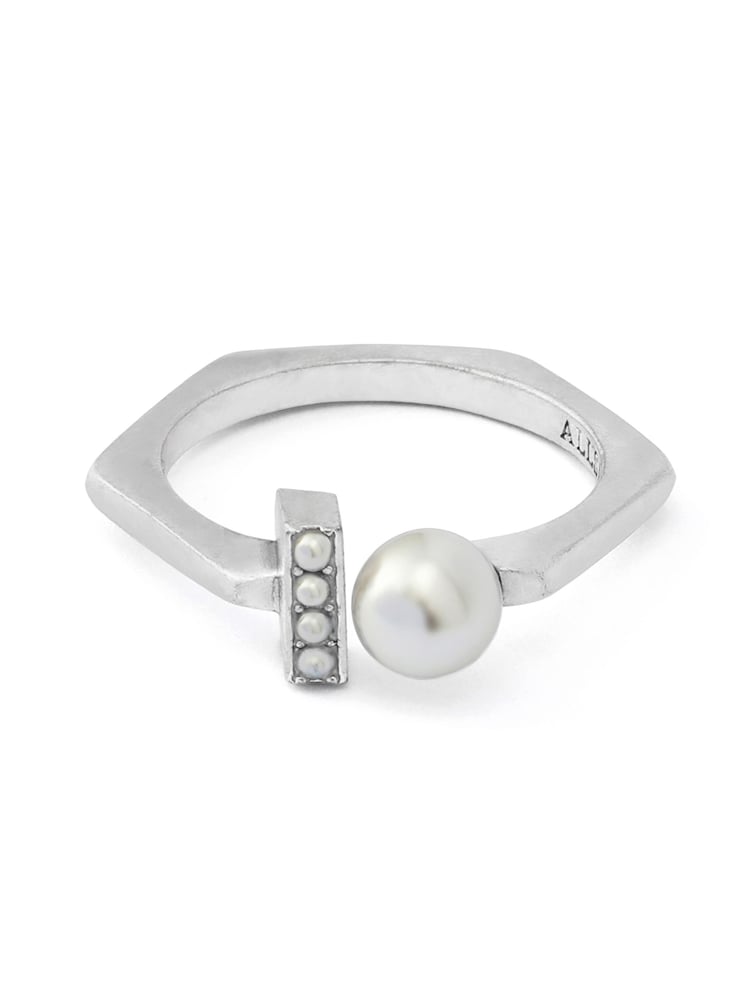 AllSaints Silver Tone Nellie Pearl Bar Band Ring - Image 1 of 4