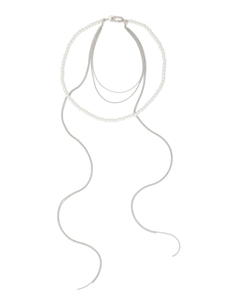 AllSaints Silver Tone Nellie Pearl Layered Statement Necklace - Image 1 of 4