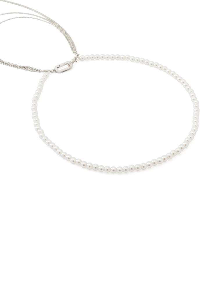 AllSaints Silver Tone Nellie Pearl Layered Statement Necklace - Image 2 of 4