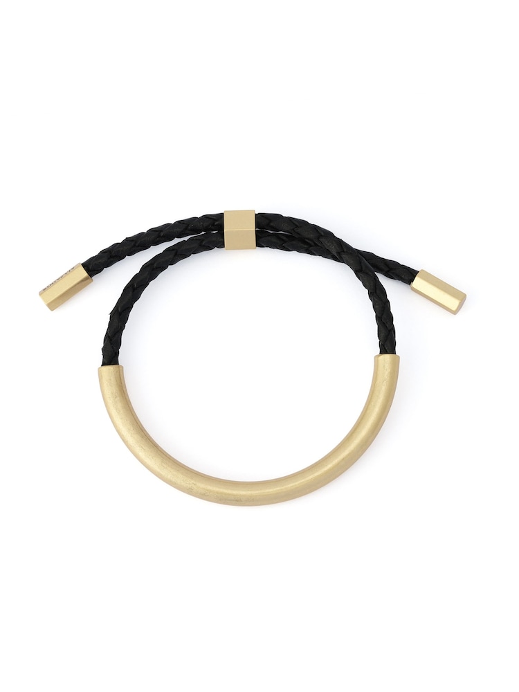 AllSaints Gold Tone Esta Tube Leather Slider Bracelet - Image 1 of 3