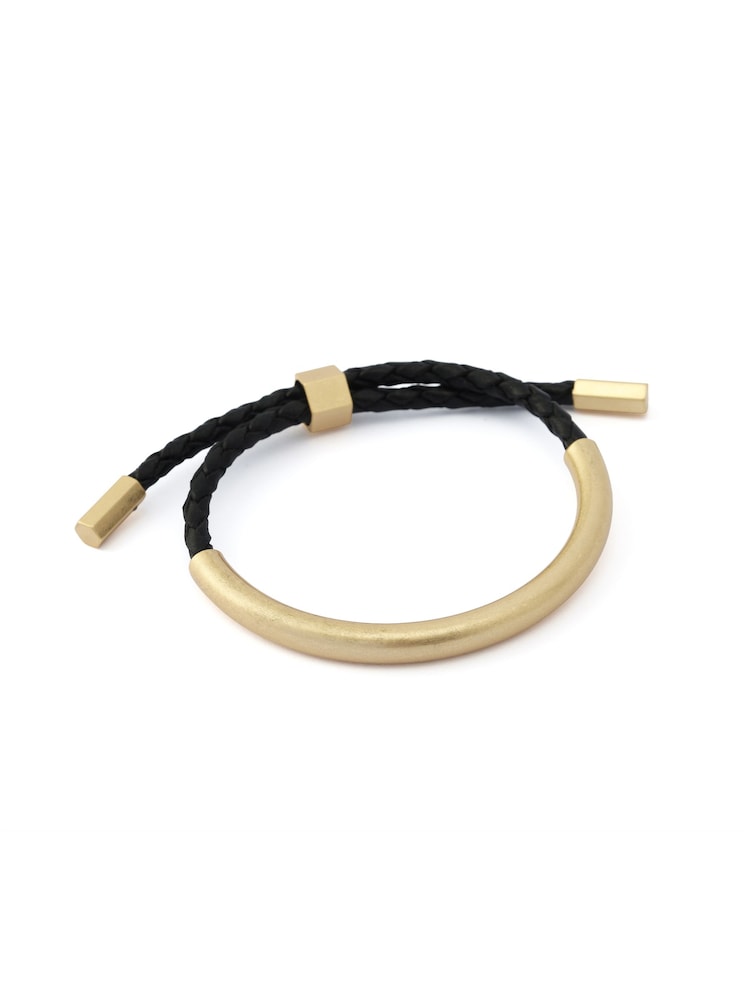 AllSaints Gold Tone Esta Tube Leather Slider Bracelet - Image 2 of 3