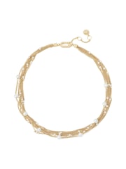 AllSaints Gold Tone Rae Pearl Layered Statement Necklace - Image 1 of 4
