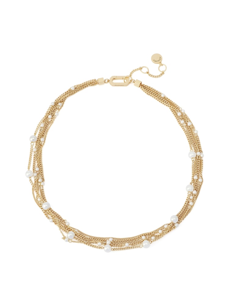 AllSaints Gold Tone Rae Pearl Layered Statement Necklace - Image 1 of 4