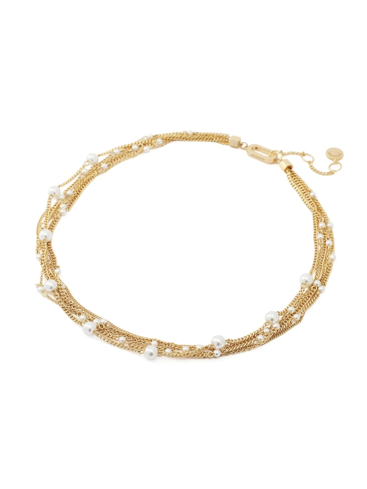AllSaints Gold Tone Rae Pearl Layered Statement Necklace - Image 2 of 4