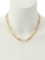 AllSaints Gold Tone Rae Pearl Layered Statement Necklace - Image 4 of 4