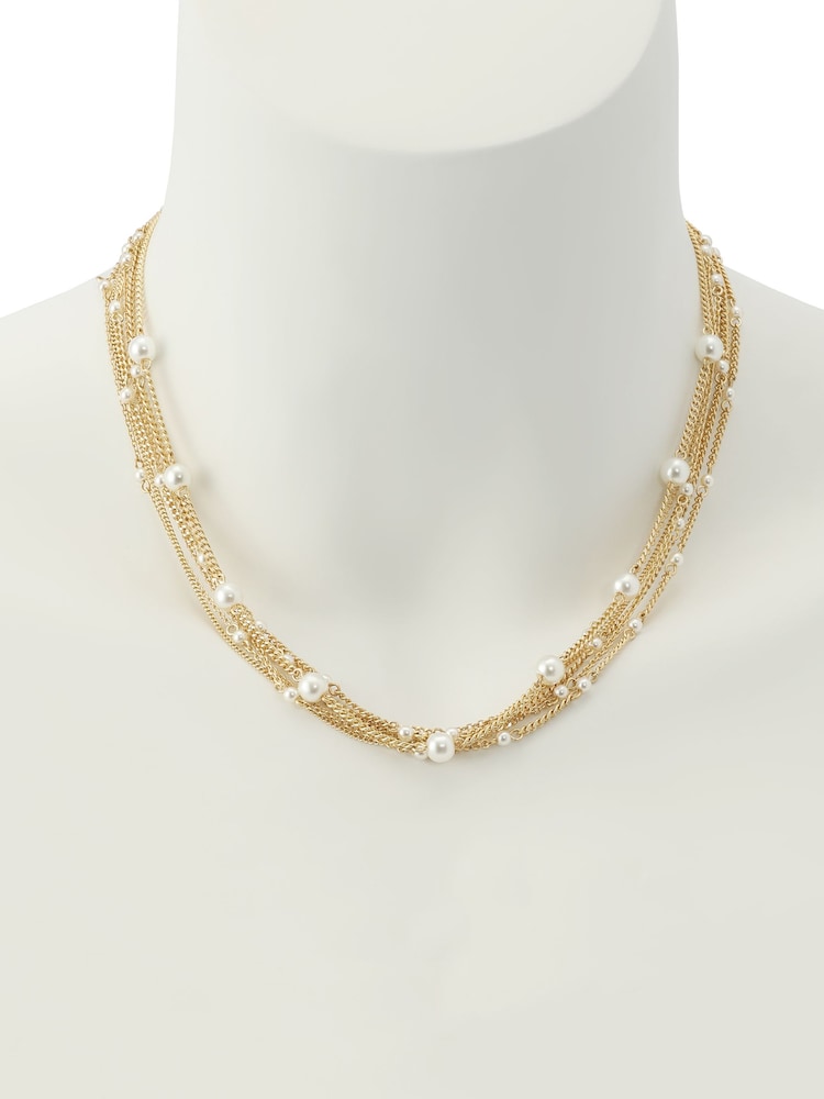 AllSaints Gold Tone Rae Pearl Layered Statement Necklace - Image 4 of 4