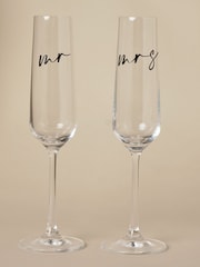 Widdop Set of 2 Clear Champagne Flute Black Words Mr & Mrs Glasses - Image 2 of 6