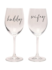 Widdop Set of 2 Clear Wine Glasses Wifey And Hubby - Image 1 of 4