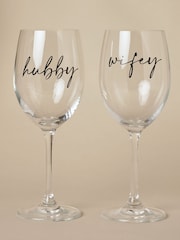 Widdop Set of 2 Clear Wine Glasses Wifey And Hubby - Image 2 of 4