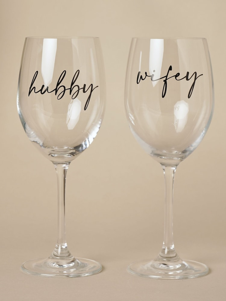 Widdop Set of 2 Clear Wine Glasses Wifey And Hubby - Image 2 of 4