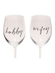 Widdop Set of 2 Clear Wine Glasses Wifey And Hubby - Image 3 of 4