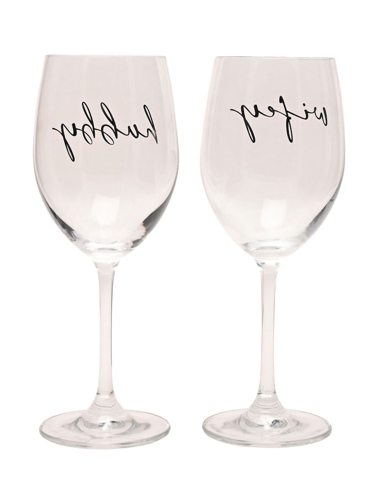 Widdop Set of 2 Clear Wine Glasses Wifey And Hubby - Image 4 of 4