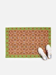 Oliver Bonas Green Tile Bordered Pink Doormat - Image 1 of 4