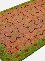 Oliver Bonas Green Tile Bordered Pink Doormat - Image 3 of 4