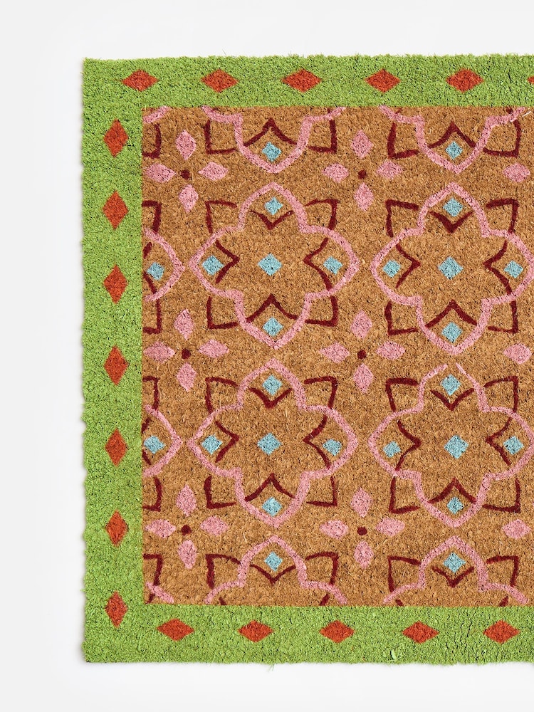 Oliver Bonas Green Tile Bordered Pink Doormat - Image 4 of 4
