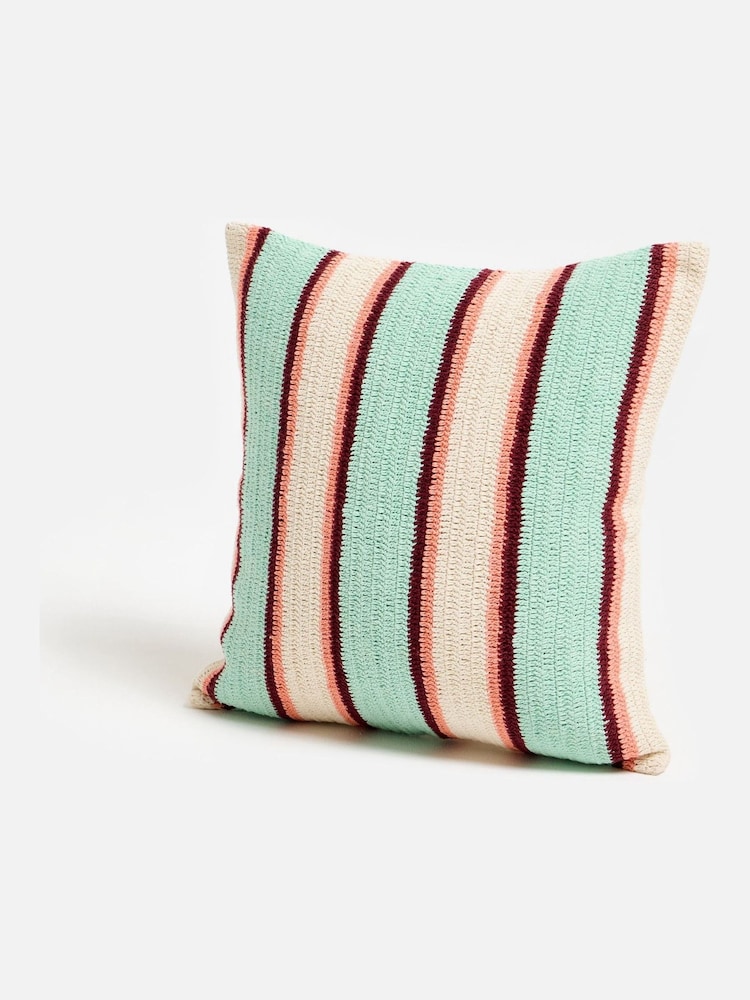 Oliver Bonas Blue Crochet Striped Cushion Cover 45x45cm - Image 2 of 6
