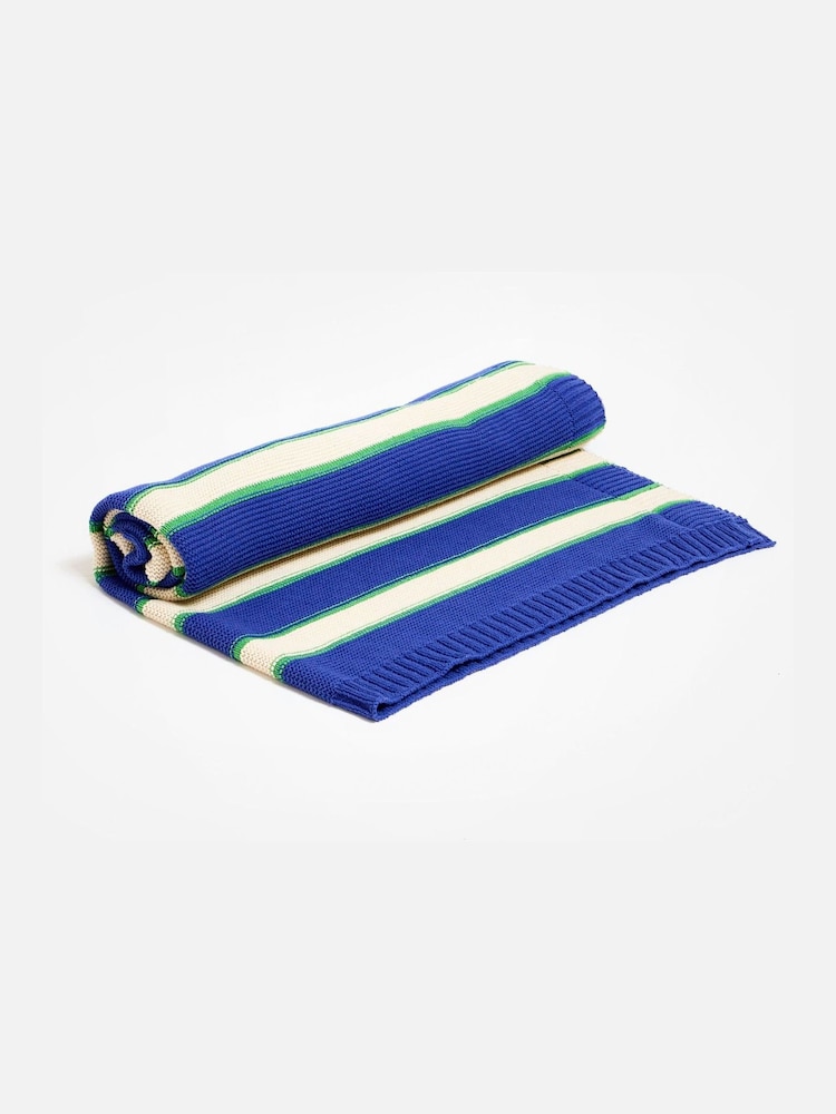 Oliver Bonas Blue Striped Knitted Throw - Image 1 of 6