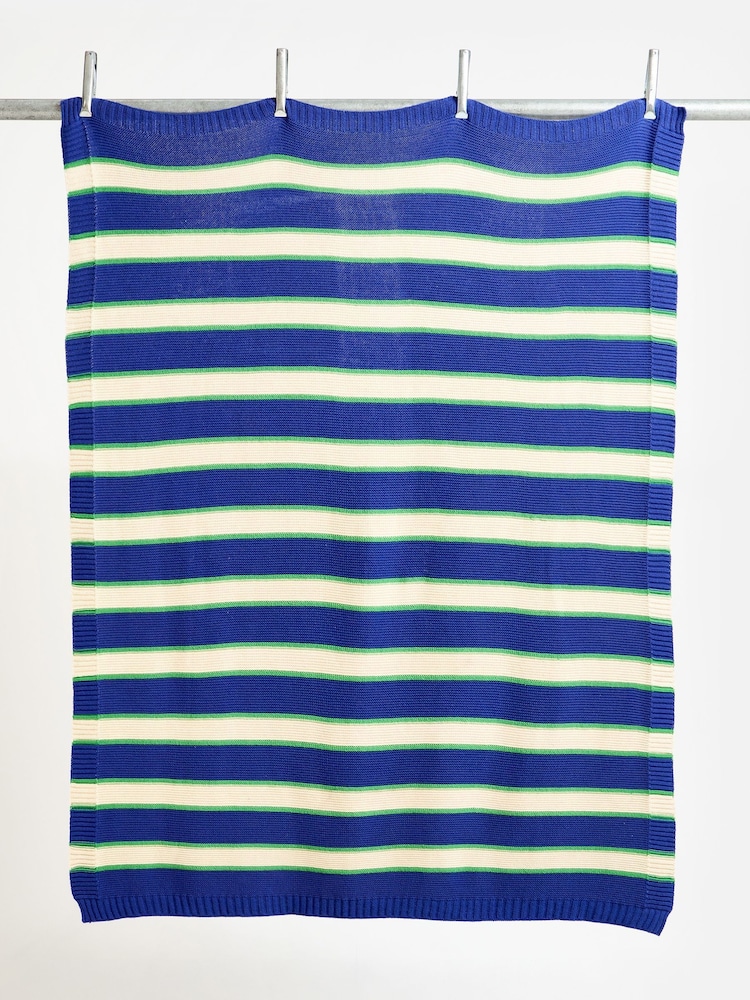 Oliver Bonas Blue Striped Knitted Throw - Image 2 of 6